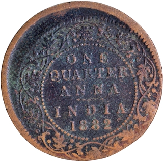 Error Copper One Quarter Anna Coin of Victoria Empress of Calcutta Mint of 1882.