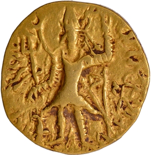 Gold Dinar Coin of Vasishka of Kushan Dynasty of Oesho type.