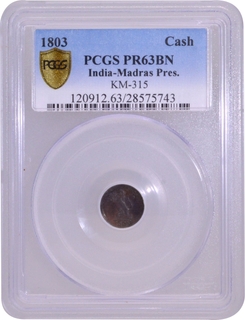 Soho Mint Copper Cash Proof Coin1803 Plain border Coin of Madras presidency.