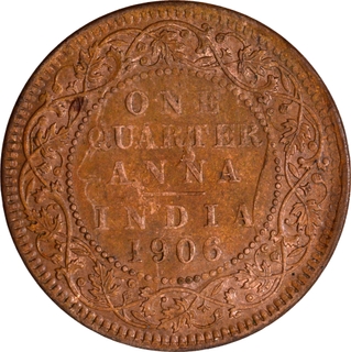 Uncirculated Bronze One Quarter Anna Coin of King Edward VII of Calcutta Mint of 1906.