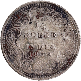 Rare Silver Quarter Rupee Coin of Victoria Empress of Calcutta Mint of 1879.