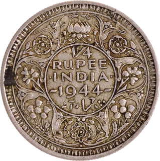 Milled Edge Silver Quarter Rupee Coin of King George VI of Bombay Mint of 1944.