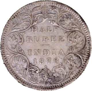 Rare Silver Half Rupee Coin of Victoria Queen of Bombay Mint of 1876.