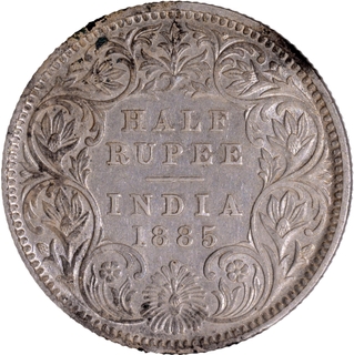 Rare Silver Half Rupee Coin of Victoria Empress of Calcutta Mint of 1885.