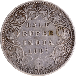 Scarce Silver Half Rupee Coin of Victoria Empress of Bombay Mint of 1887.