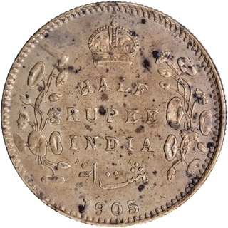 Rare Year Silver Half Rupee Coin of King Edward VII of Calcutta Mint of 1905 with Toning.