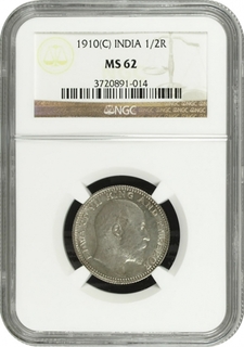 Very Rare NGC MS 62 Graded Silver Half Rupee Coin of King Edward VII of  Calcutta Mint of 1910.