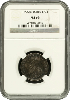 NGC MS 63 Graded Silver Half Rupee Coin of King George V of Bombay Mint of 1925.