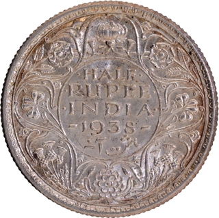 Uncirculated Silver Half Rupee Coin of King George VI of Bombay Mint of 1938.