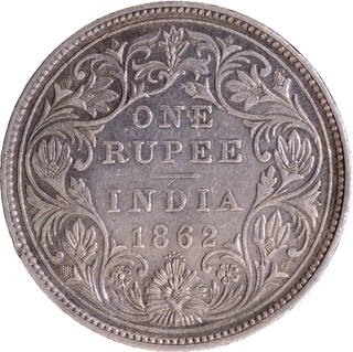 1871 (Actual Minting Year) Silver One Rupee Coin of Victoria Queen of Bombay Mint of 1862 without initial J.