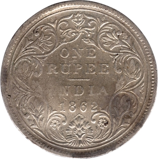 1873 (Actul Minitng year) Silver One Rupee Coin of Victoria Queen of Bombay Mint of 1862 without initial J.