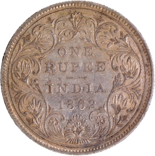 1874 (Actul Minitng year) Silver One Rupee Coin of Victoria Queen of Bombay Mint of 1862 without initial J.