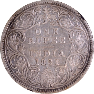 Scarce Silver One Rupee Coin of Victoria Empress of Bombay Mint of 1881.