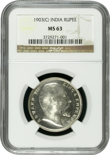 NGC MS 63 Graded Silver One Rupee Coin of King Edward VII of Calcutta Mint of 1903.