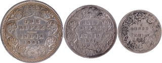 Different Denomination of Silver Set of Victoria Empress of Calcutta Mint of 1881.