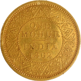 Very Rare Gold One Mohur Coin of Victoria Queen of Calcutta Mint of 1862.