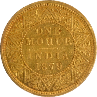 Extremely Rare Gold One Mohur Coin of Victoria Empress of Calcutta Mint of 1879.