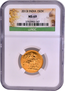 United Kingdom Gold Sovereign Coin of Queen Elizabeth II of 2013 minted in India.