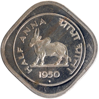 Proof Copper Nickel Half Anna Coin of Bombay Mint of 1950 of Republic India.