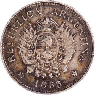 Silver Twenty Cents Coin of Republica Argentina of 1883.