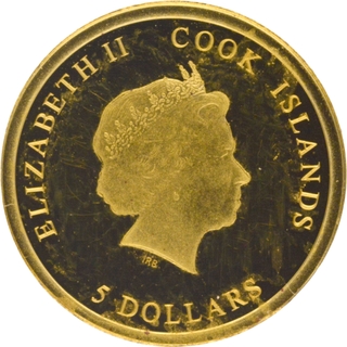 Gold Five Dollars Proof Coin of Cook Islands of 2018.