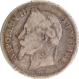 Silver Two Francs Coin of Napoleon III of France of 1869.