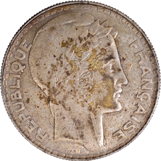 Silver Twenty Francs Coin of Third Republic of France of 1933.