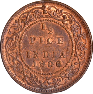 Very Rare Uncirculated 1906 Bronze Half Pice Coin of King Edward VII of Calcutta Mint with Ghost Image.