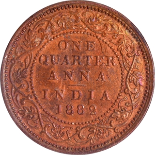 Very Rare 1882 Victoria Empress of Copper One Quarter Anna Coin of Bombay Mint with Ghost Image.