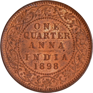 Very Rare Copper One Quarter Anna Coin of Calcutta Mint of 1898 with Uncirculated Condition.