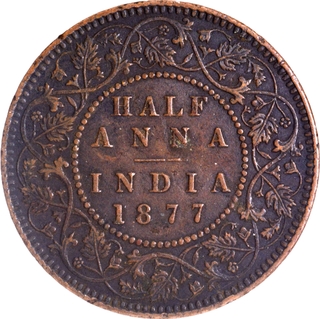 Scarce Victoria Empress 1877 Copper Half Anna Coin of Bombay Mint.