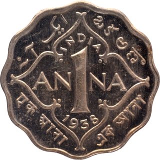 ​​​​​​​Brilliant Uncirculated Cupro Nickel One Anna Coin of King George VI of Calcutta Mint of 1938.