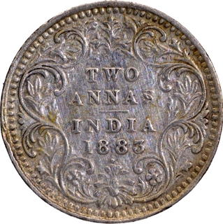 Extremely Rare Silver Two Annas Coin of Victoria Empress of Bombay Mint 1883.