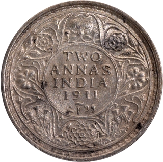 Extremely Rare Gem Uncirculated Silver Two Annas Coin of Calcutta Mint of King George V of 1911.