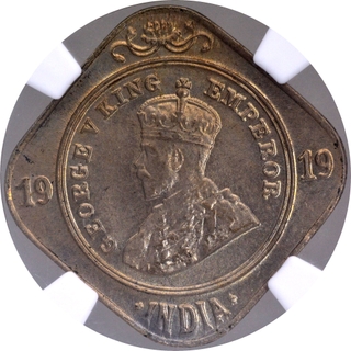 Very Rare 1919 NGC MS 64 Graded King George V Cupro-Nickel Two Annas Coin of Calcutta Mint.