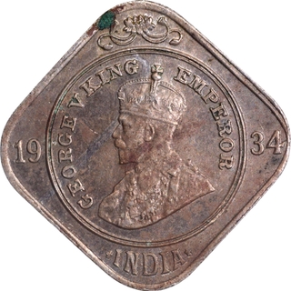 Rare 1934 Cupro Nickel Two Annas Coin of King George V of Calcutta Mint.