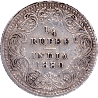 Exceedingly Rare 1880 Silver Quarter Rupee Coin of Victoria Empress of Calcutta Mint.