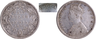 Victoria Queen of Silver Half Rupee Coin of Bombay Mint of 1874.