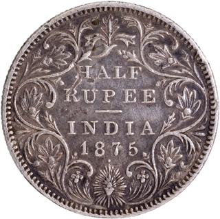 Rare Silver Half Rupee Coin of Victoria Queen of Bombay Mint of 1875.