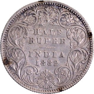 Rare 1882 Calcutta Mint of Victoria Empress of Silver Half Rupee Coin.