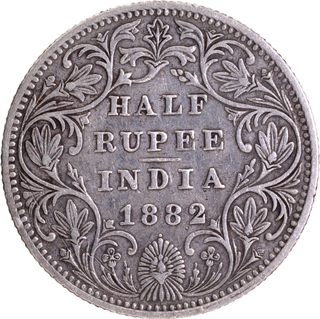 Rare Date 1882 Silver Half Rupee Coin of Victoria Empress of Bombay Mint.