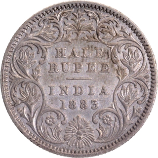 Extremely Rare Year of 1883 Silver Half Rupee Coin of Victoria Empress of Calcutta Mint.