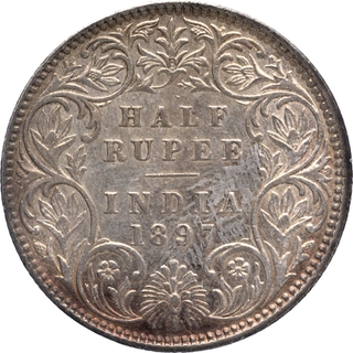 1897 Silver Half Rupee Coin of Calcutta Mint of Victoria Empress.