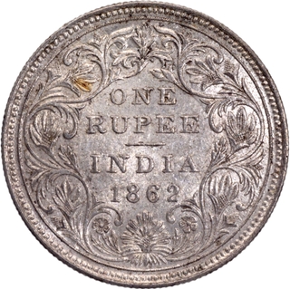 Scarce Silver One Rupee Coin of Victoria Queen of Madras Mint of 1862.