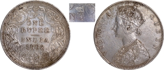 Five Panels Silver One Rupee Coin of Victoria Queen of Bombay Mint of 1862.