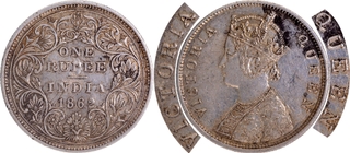 Unlisted Obverse D Type Silver One Rupee Coin of Victoria Queen of Madras Mint of 1862.