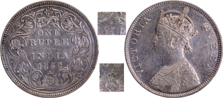 Exceedingly Rare 1862 Silver One Rupee Coin of Victoria Queen of Bombay Mint with Unlisted Type.