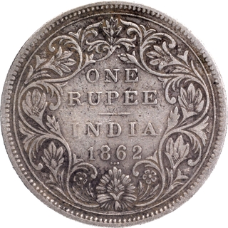 Exceedingly Rare Half Anna Die Silver One Rupee Coin of Victoria Queen of Bombay Mint of 1862.