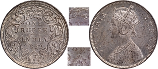 Extremely Rare Bombay Mint of Silver One Rupee Coin of Victoria Queen of 1862.