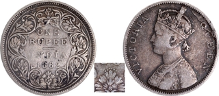 Very Rare Victoria Queen of Silver One Rupee Coin of Bombay Mint of 1862.